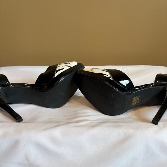 Spring Black and White Heels Open Toe Size 7.5 - Picture 6 of 7